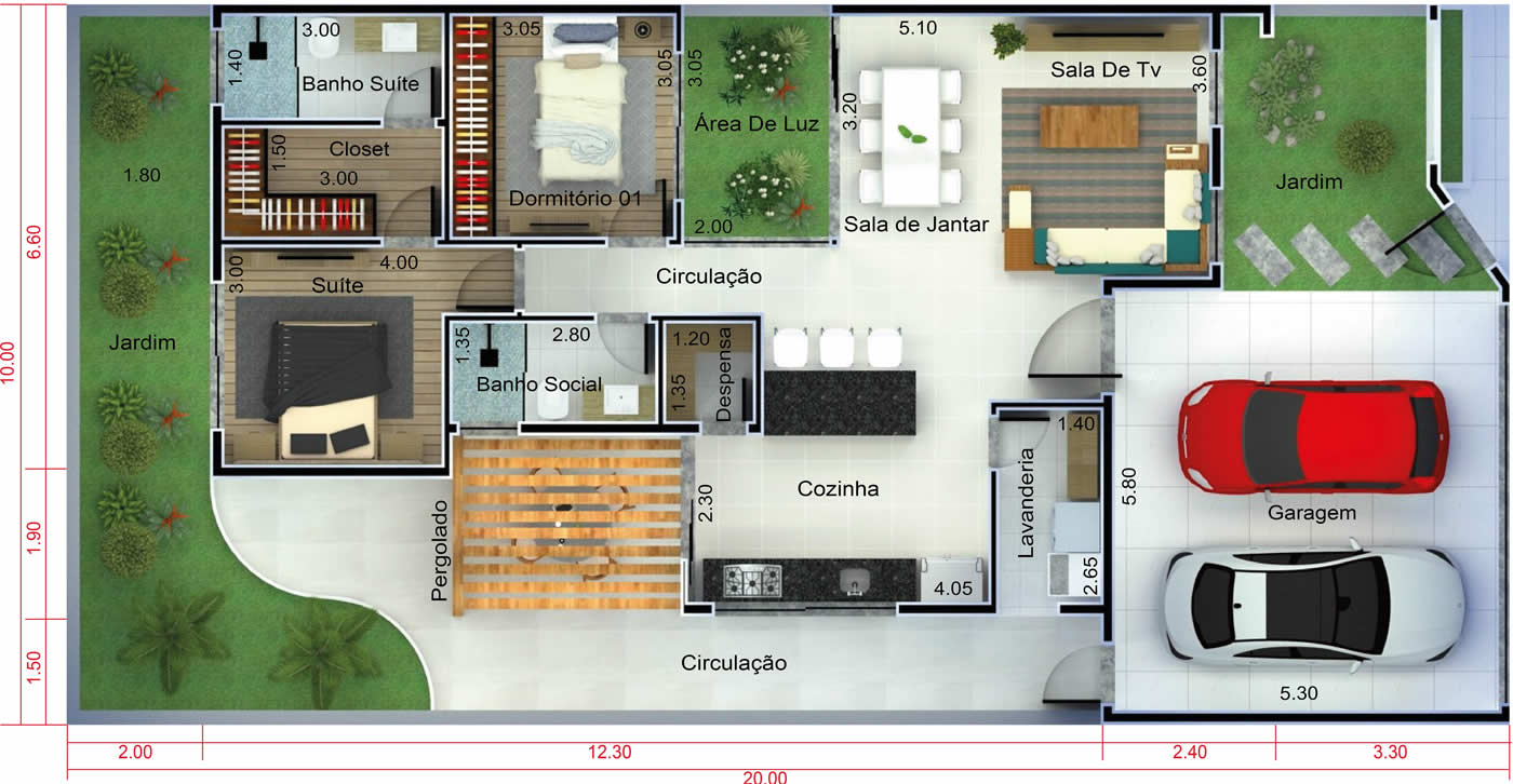 Modern house plan with 2 bedrooms - Plans of Houses, Models and Facades