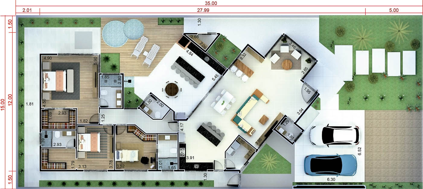 High standard single storey house project15x35