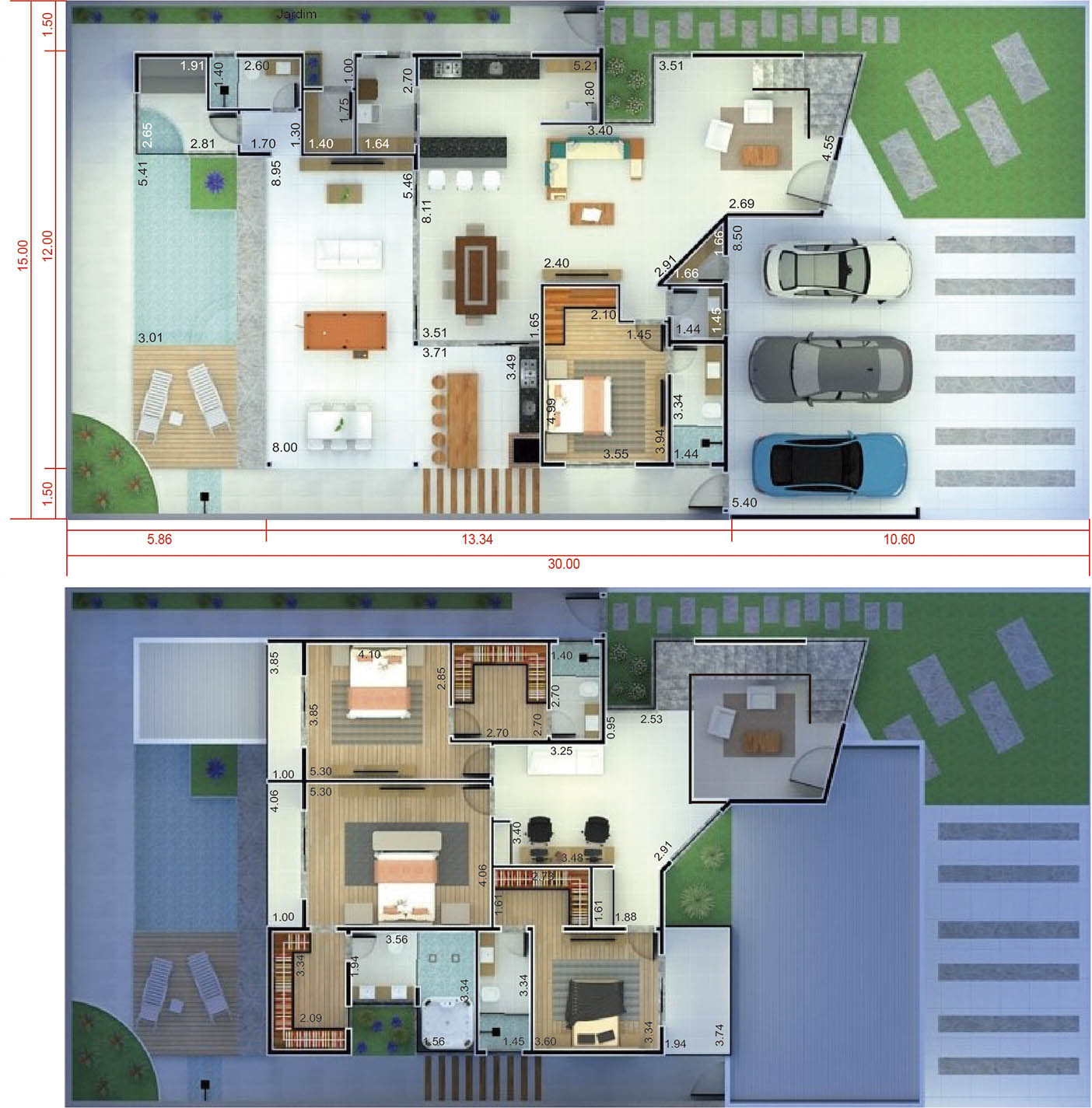 Modern sobrado project with 4 suites15x30