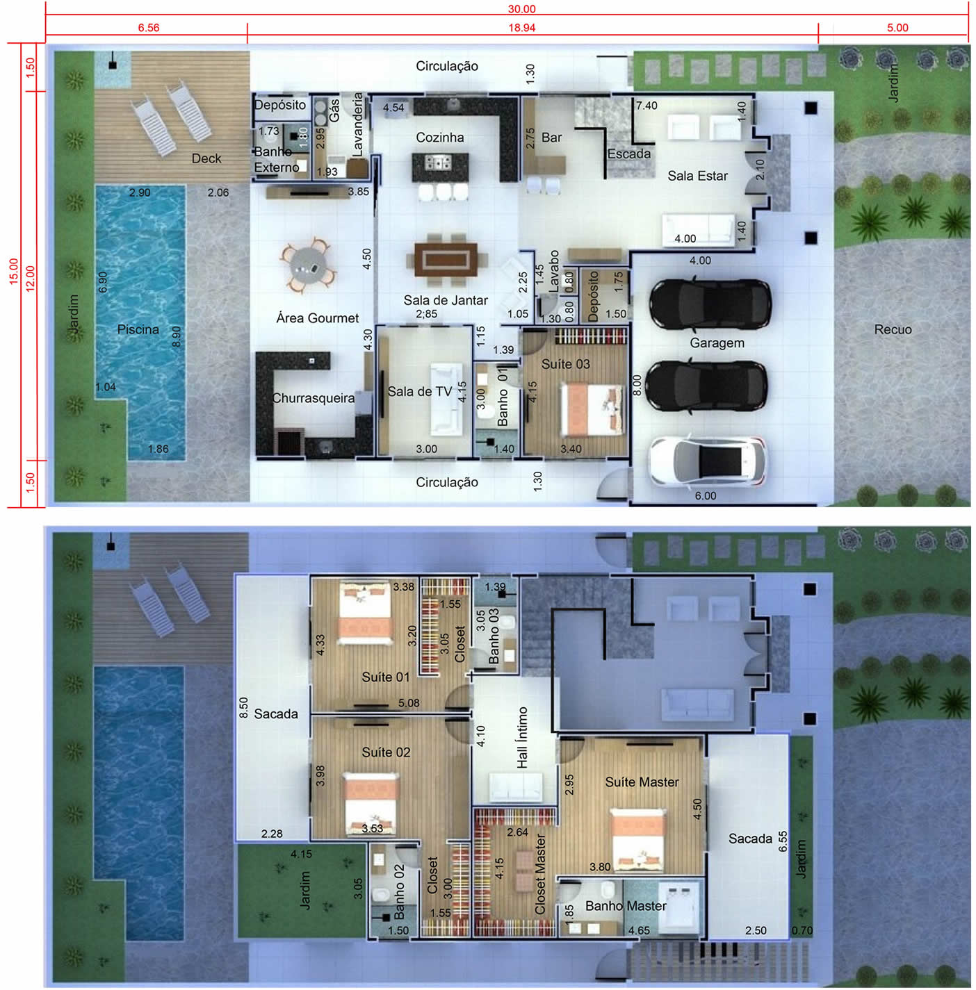 Modern neoclassical house plan15x30