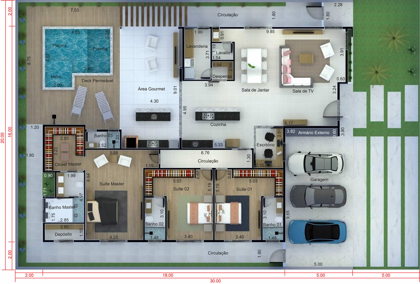 Single storey house plan for large plot20x30