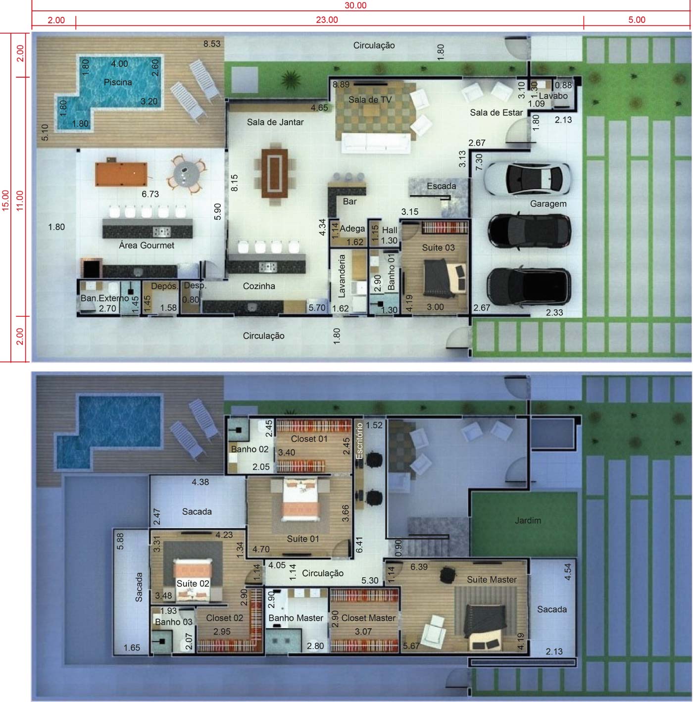 House design with modern facade15x30