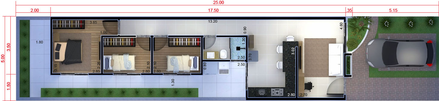 House with 3 bedrooms5x25