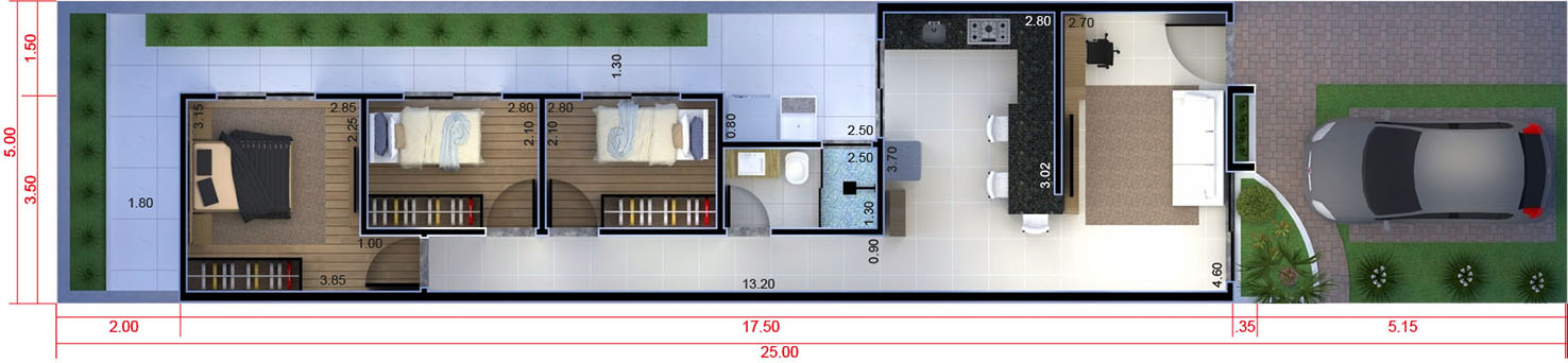 House with 3 bedrooms5x25