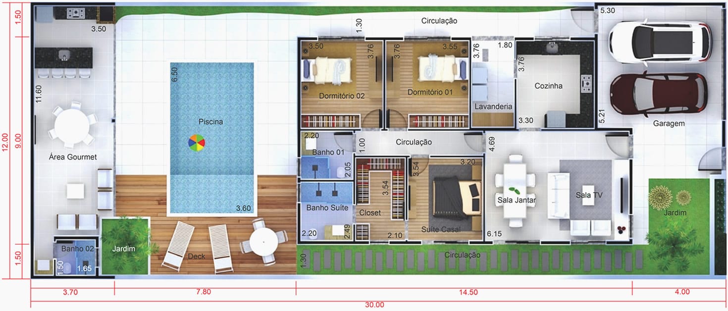 House plan with building plot12x30