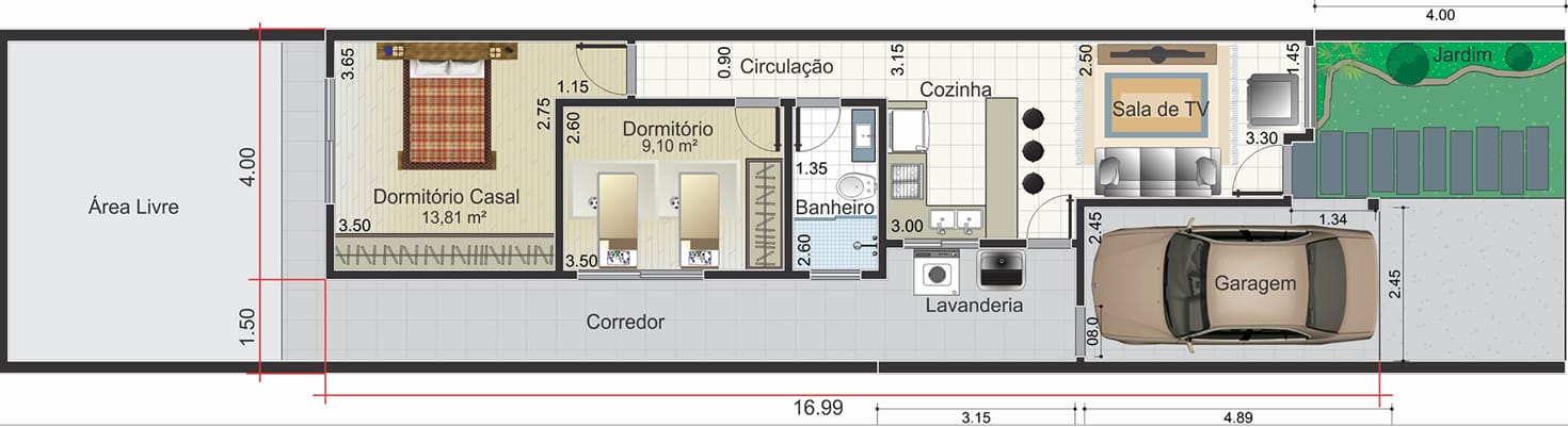 Floor plan with built-in roof5,50x25