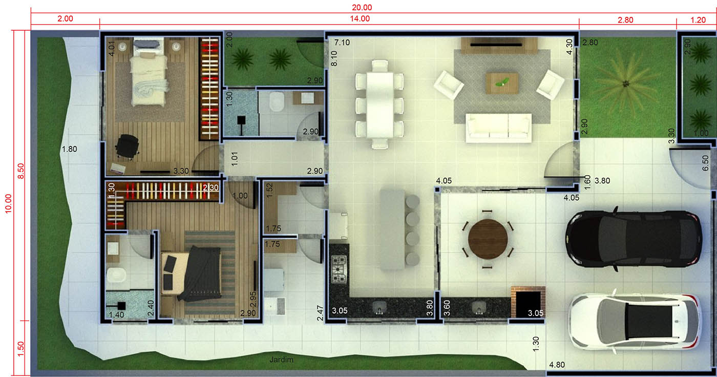 House plan with barbecue in front10x20
