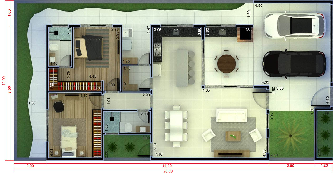 House plan with barbecue in front10x20