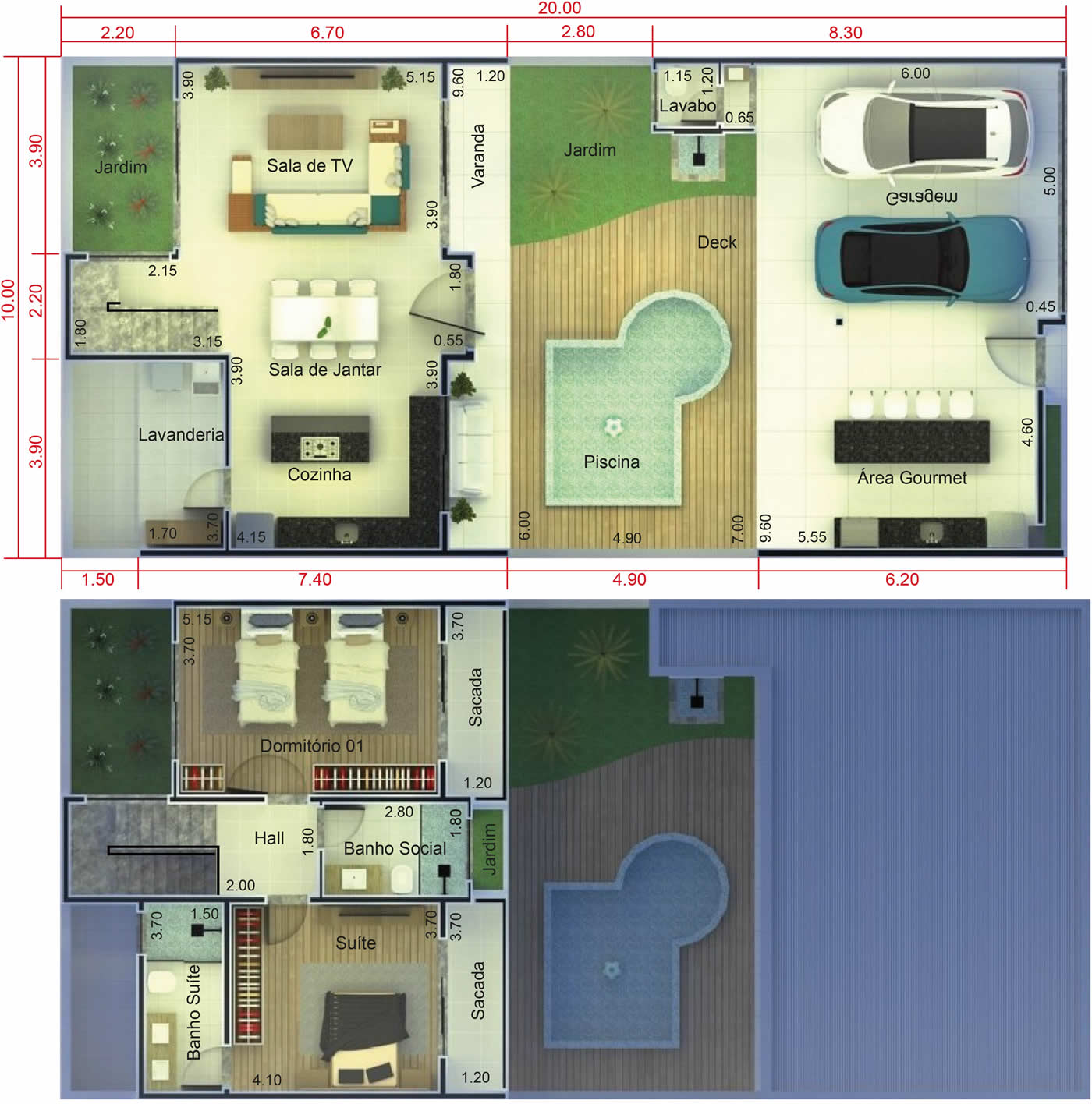 House plan with pool in front10x20