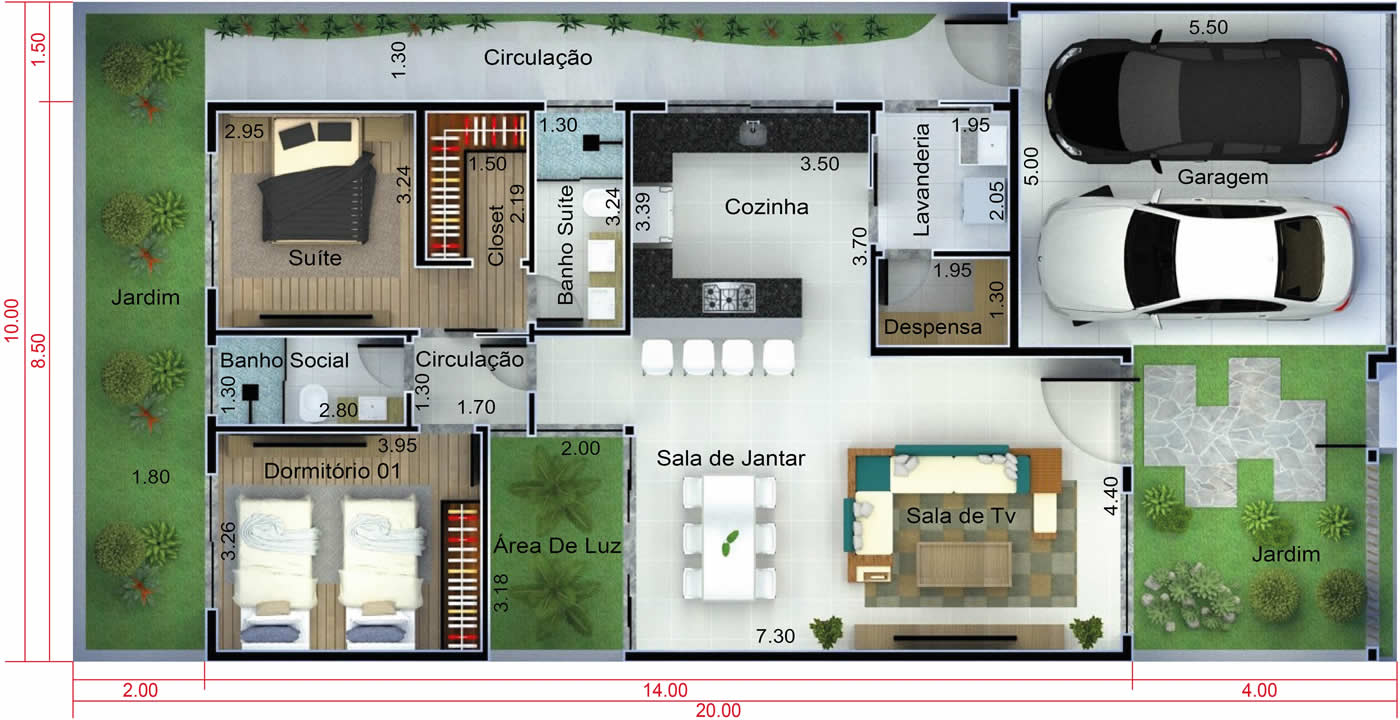 House plan with 2 bathrooms10x20