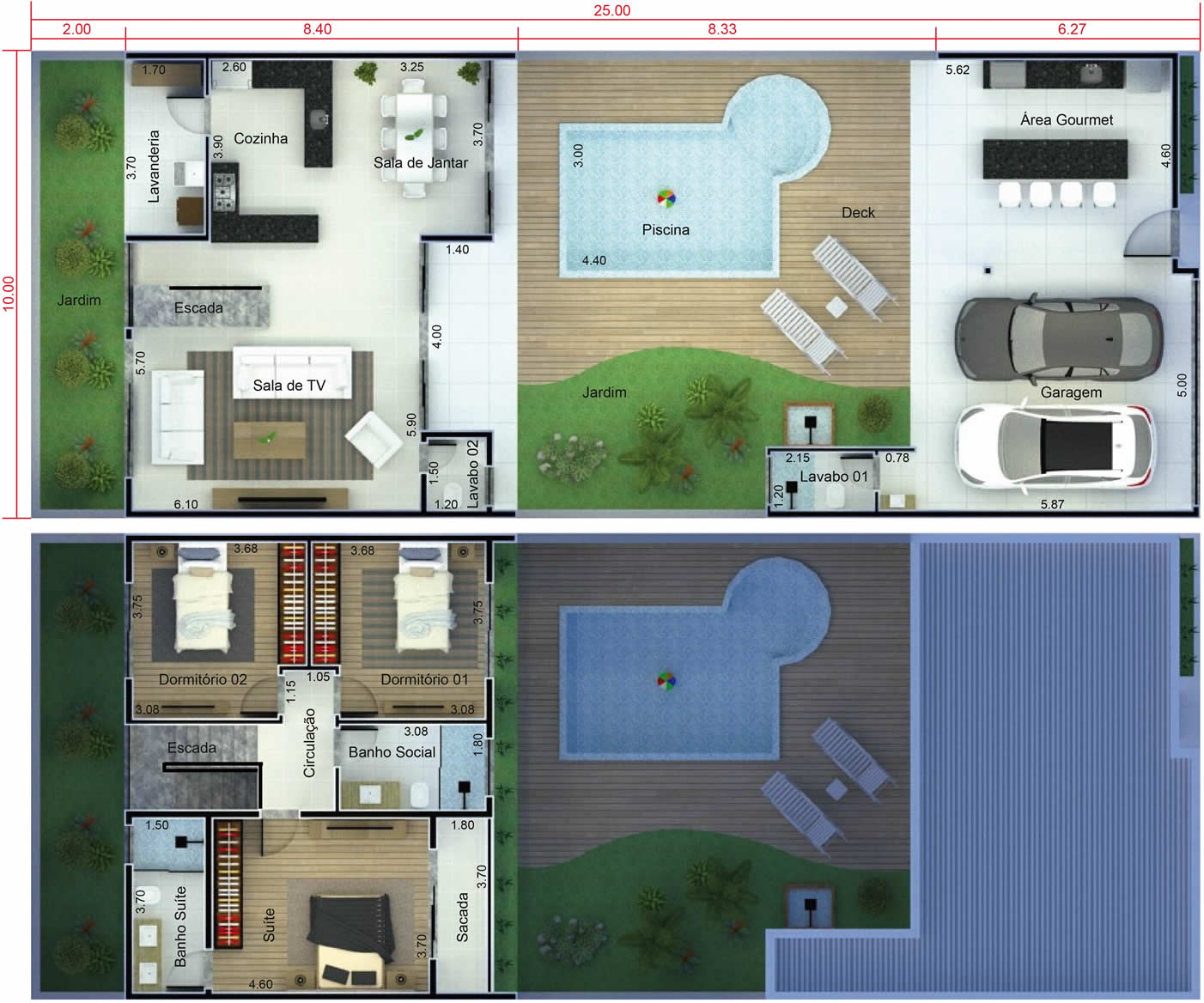 Floor plan with swimming pool in front10x25