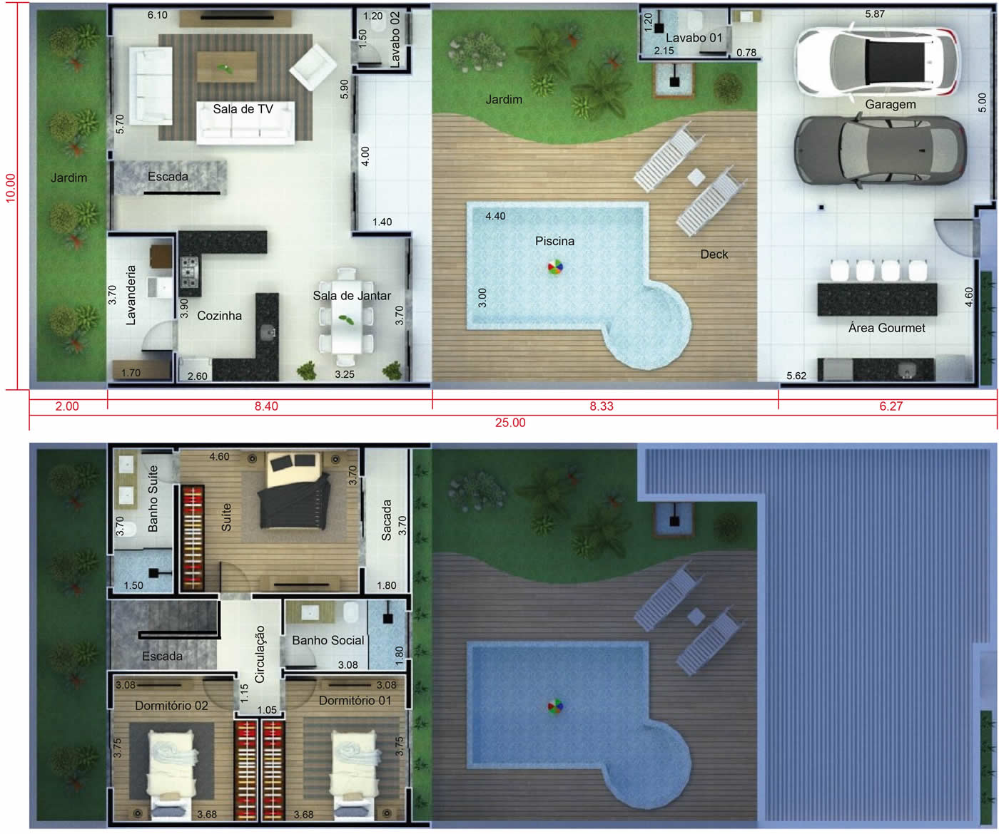 Floor plan with swimming pool in front10x25