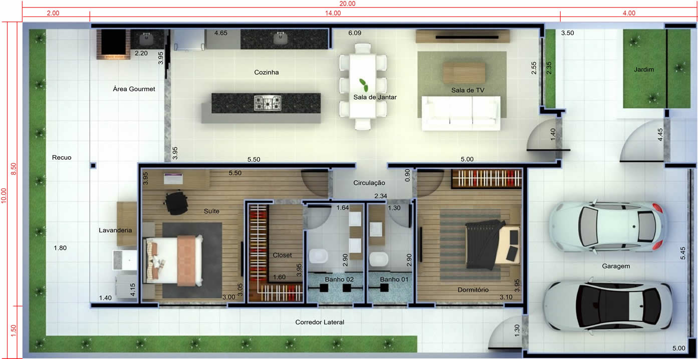 Small house plan with garage10x20