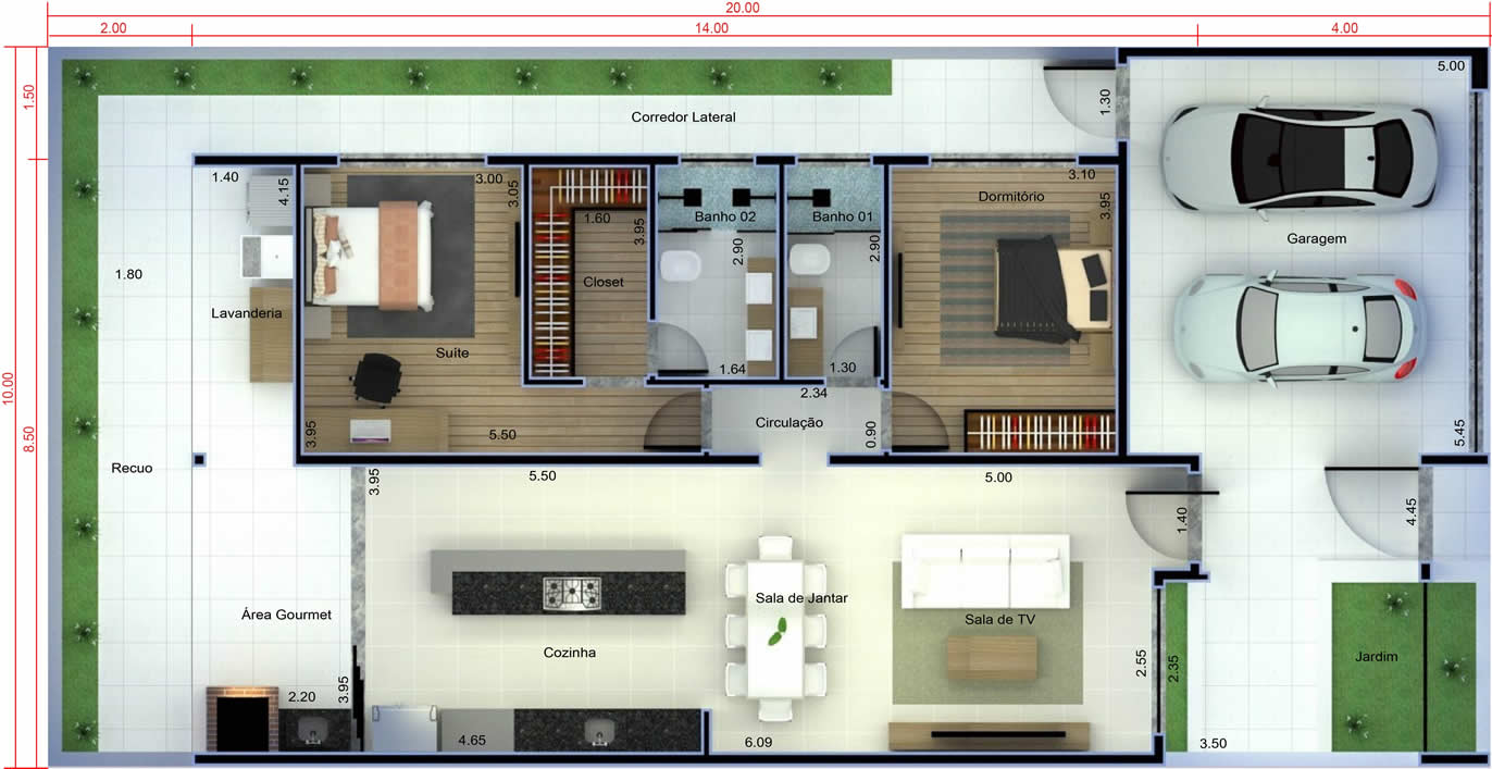 Small house plan with garage10x20