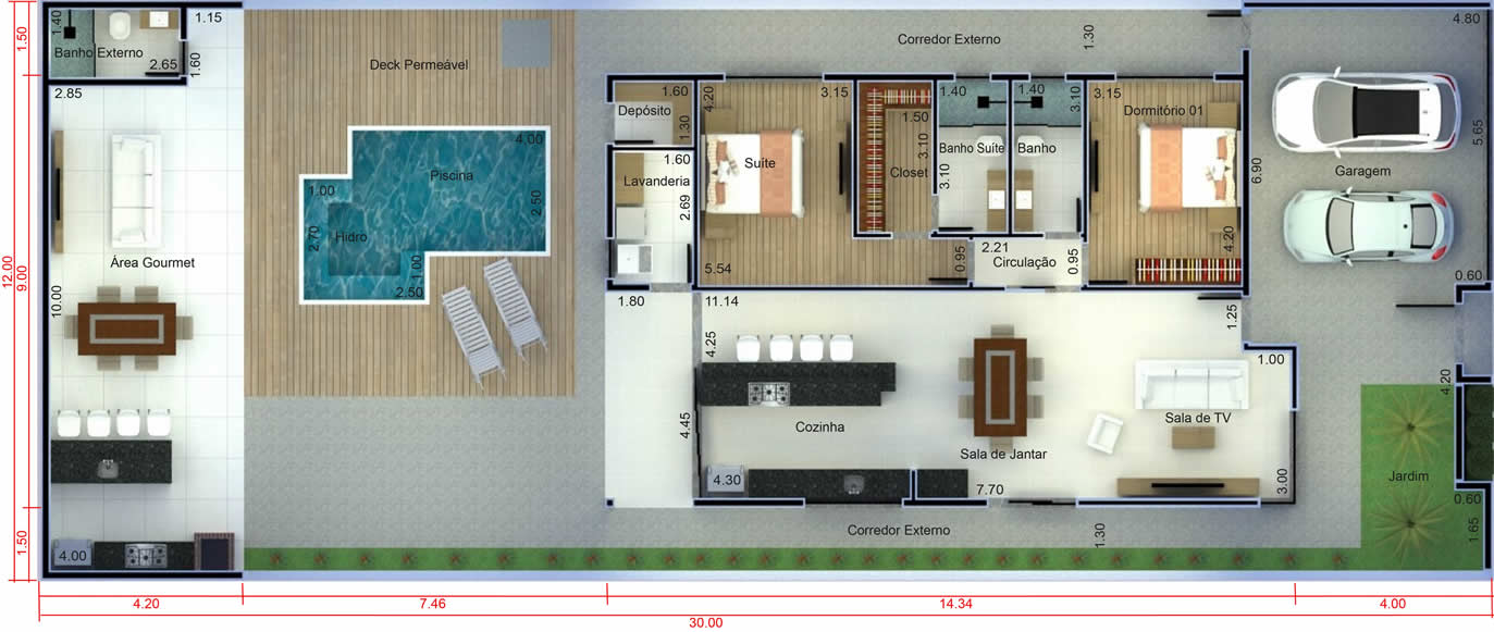 House plan with wall and gate12x30