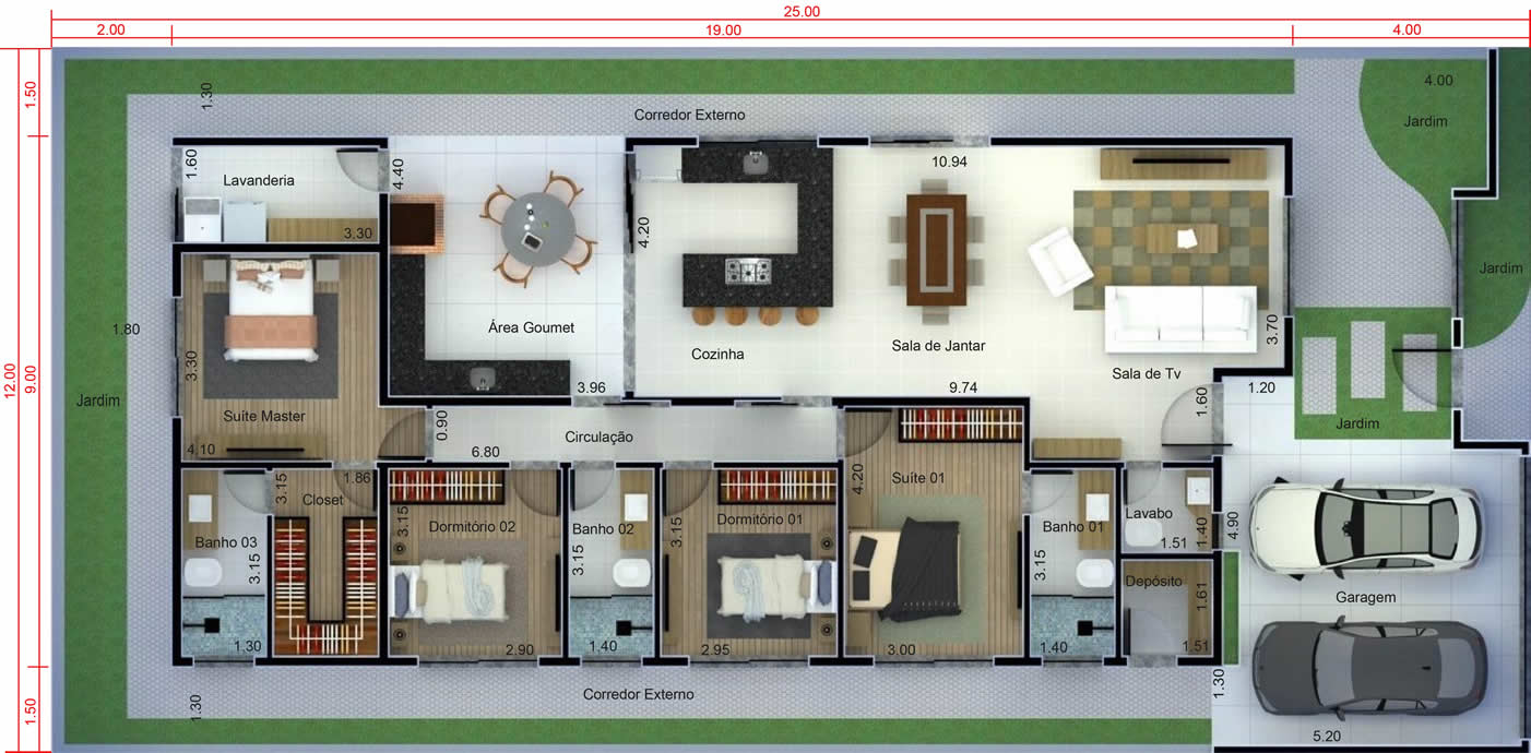 4 bedroom house plan12x25