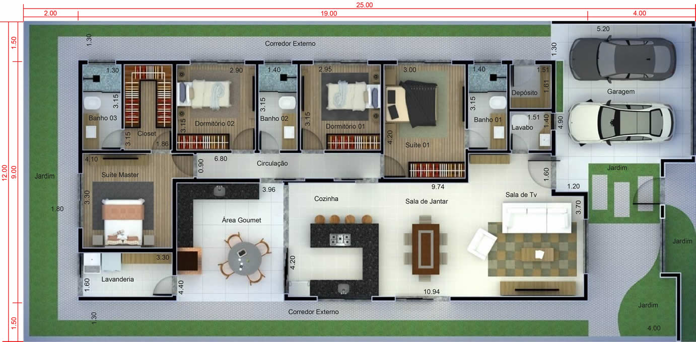 4 bedroom house plan - Plans of Houses, Models and Facades of Houses