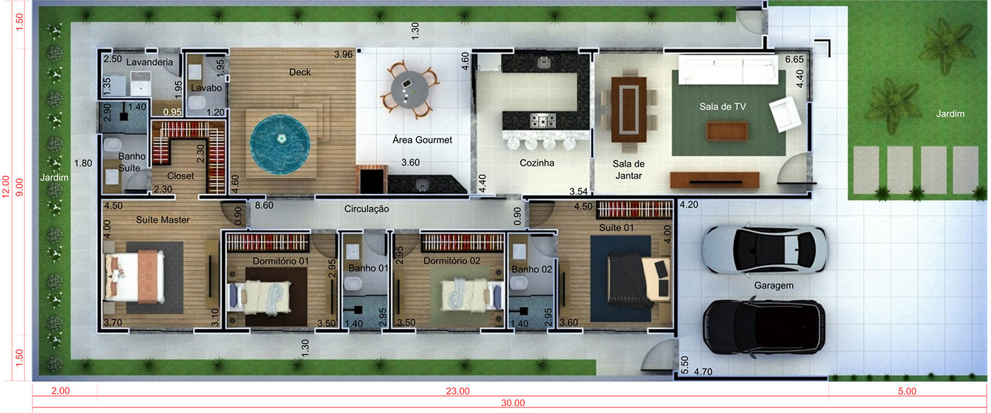 Modern house plan with 4 bedrooms12x30