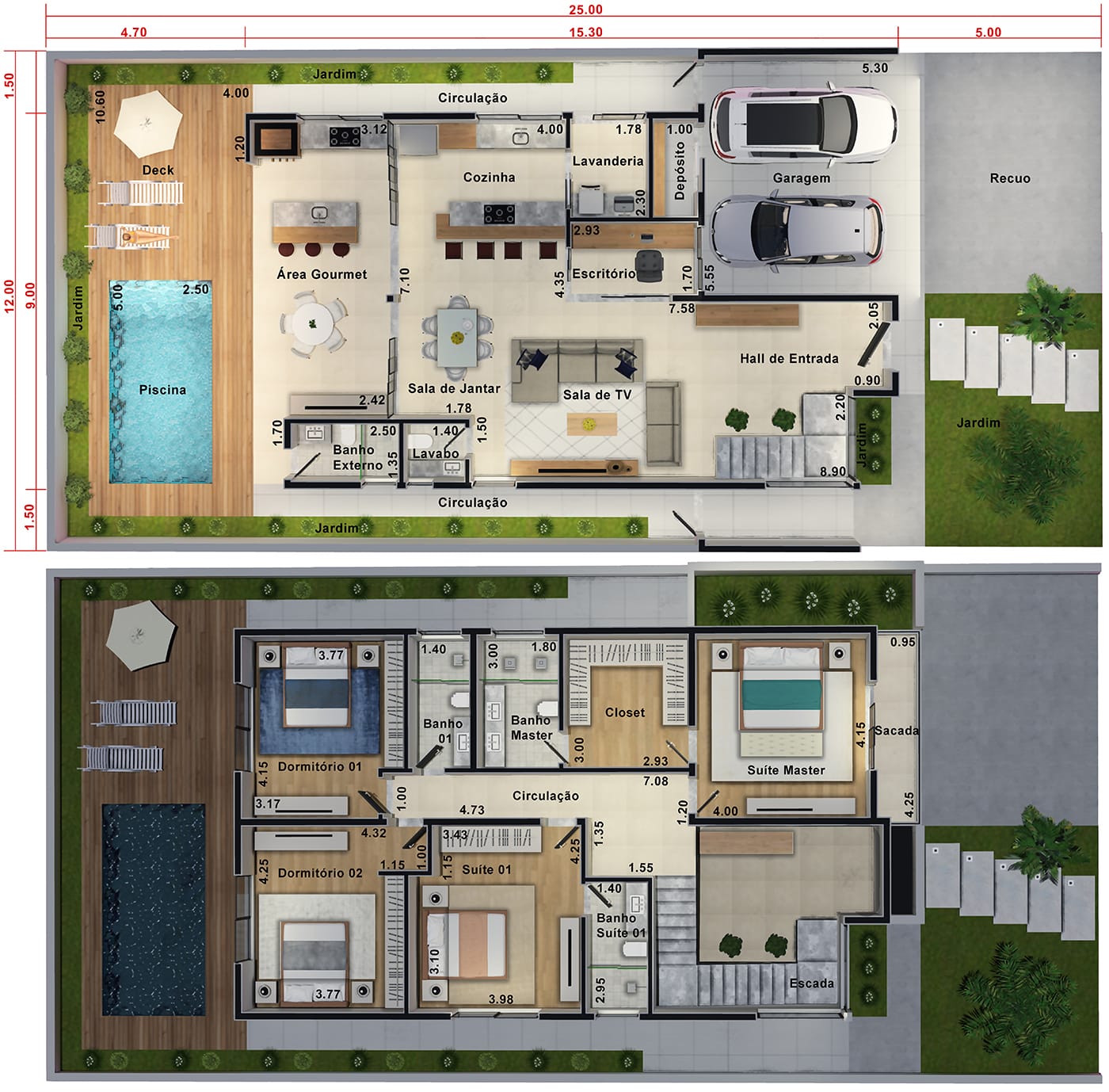 Floor plan with master suite and balcony12x25