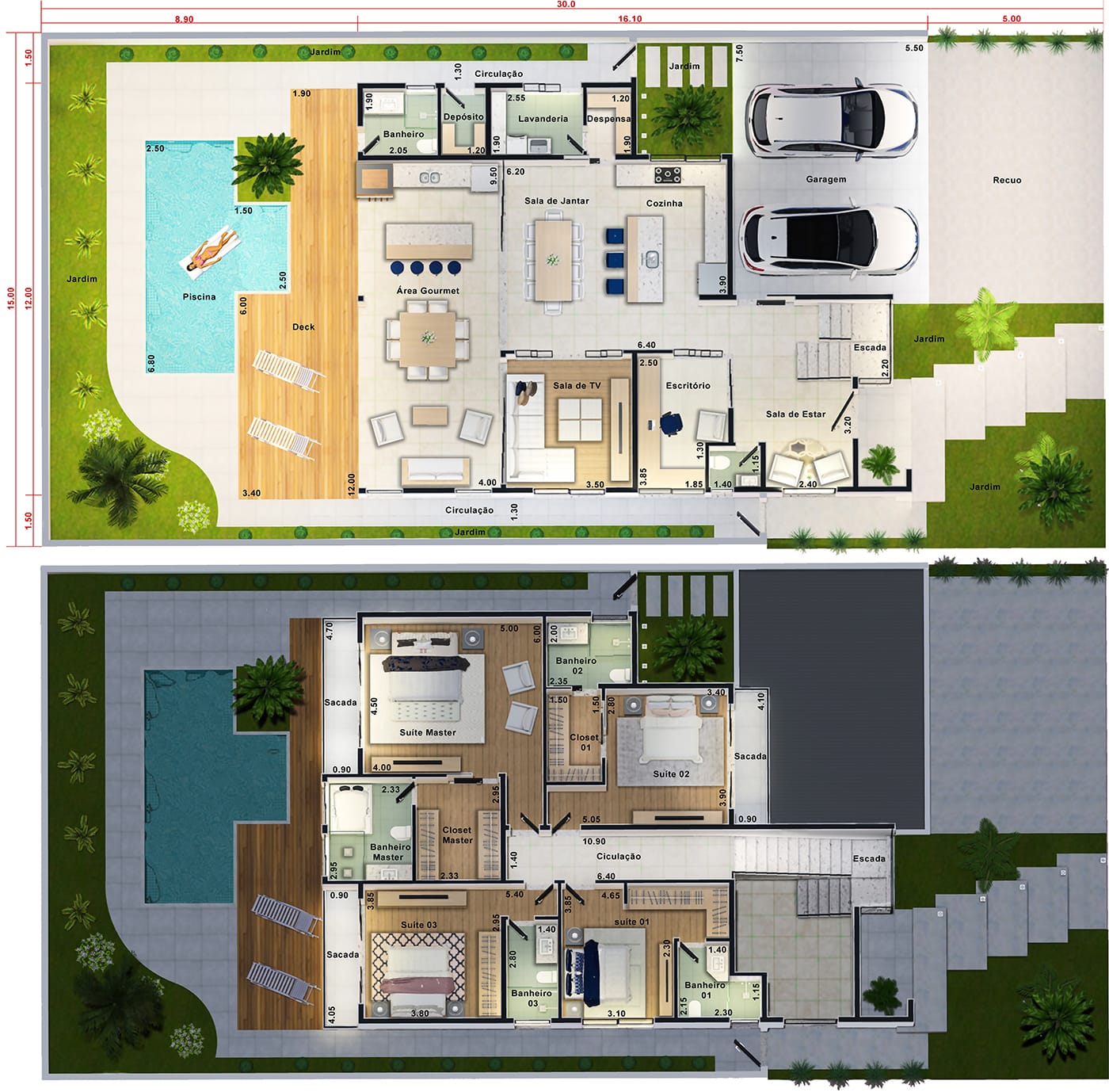 Townhouse with 4 suites with pool and deck15x30