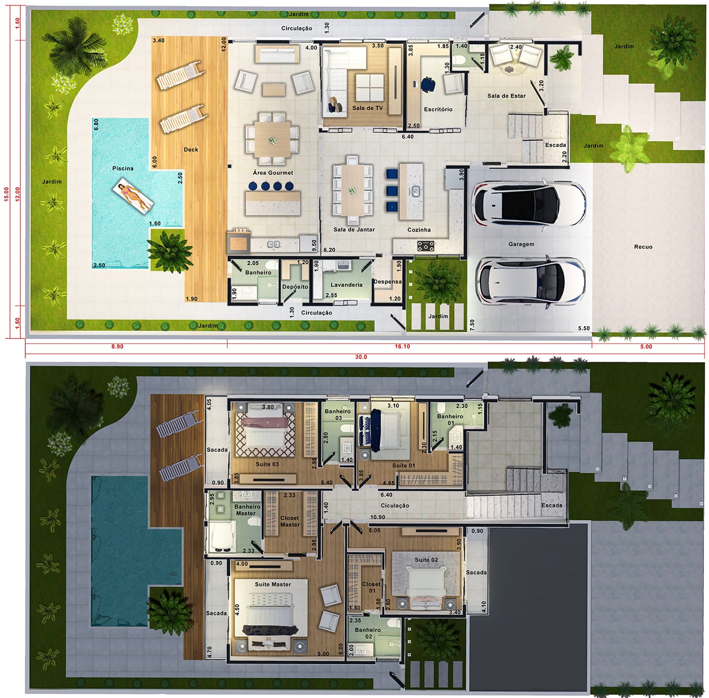 Townhouse with 4 suites with pool and deck15x30