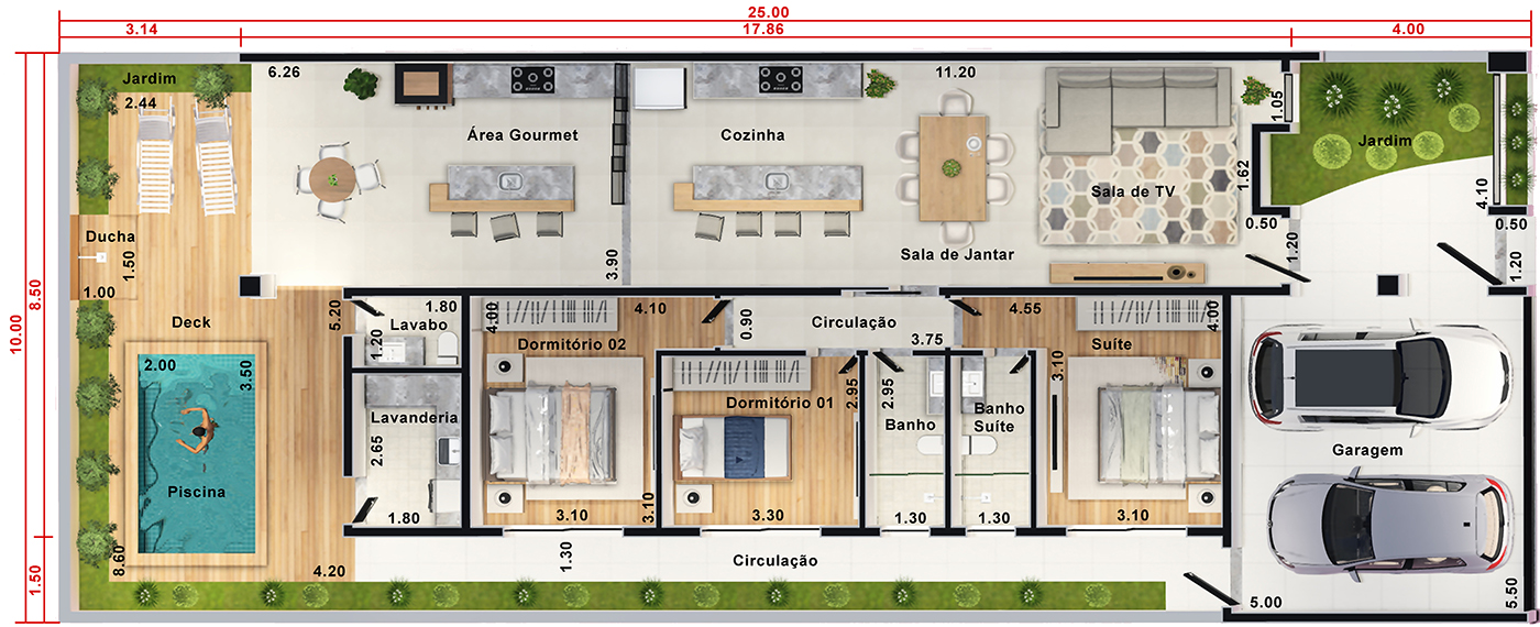 Ground floor design with double height10x25