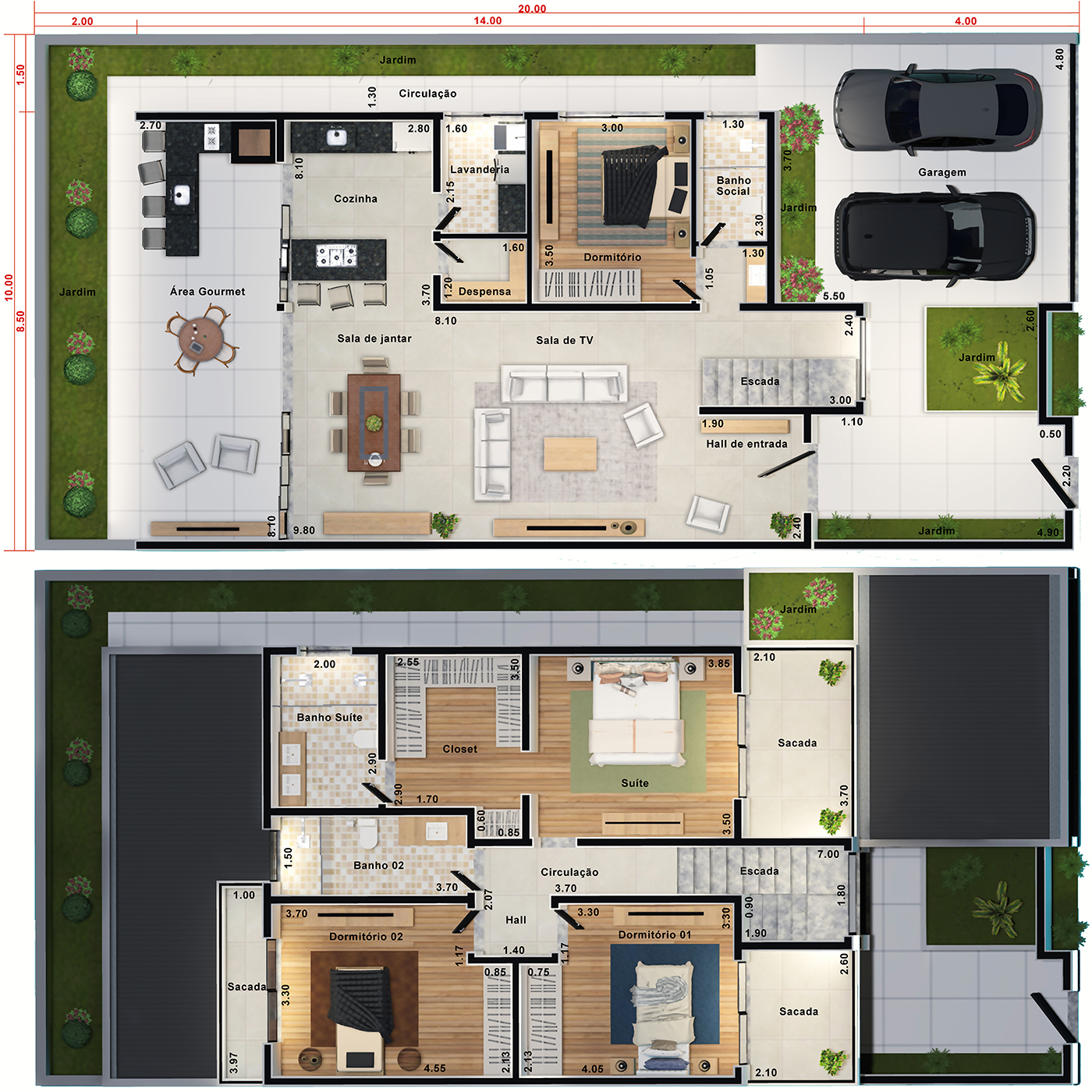 House floor plan with balcony in front10x20