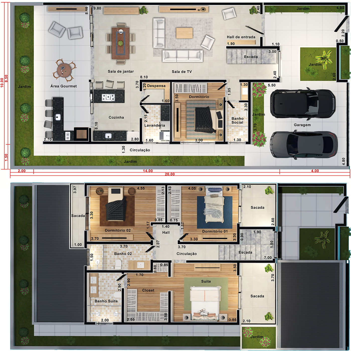 House floor plan with balcony in front10x20