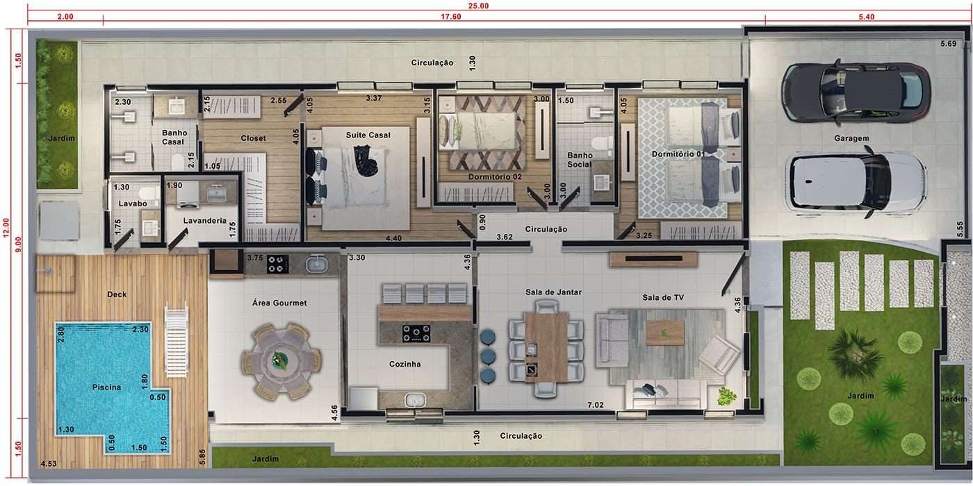 House design with separate intimate area12x25