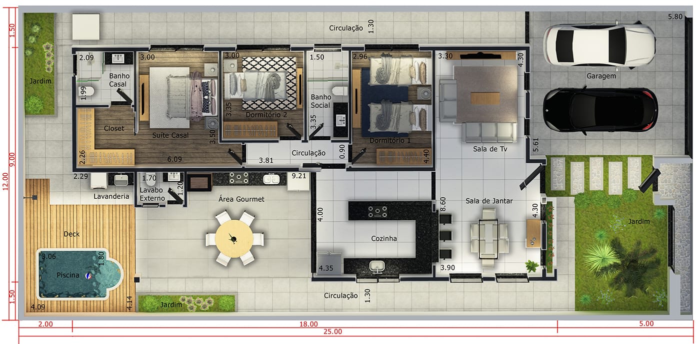 House plan with 2 bedrooms and 1 suite - Plans of Houses, Models and