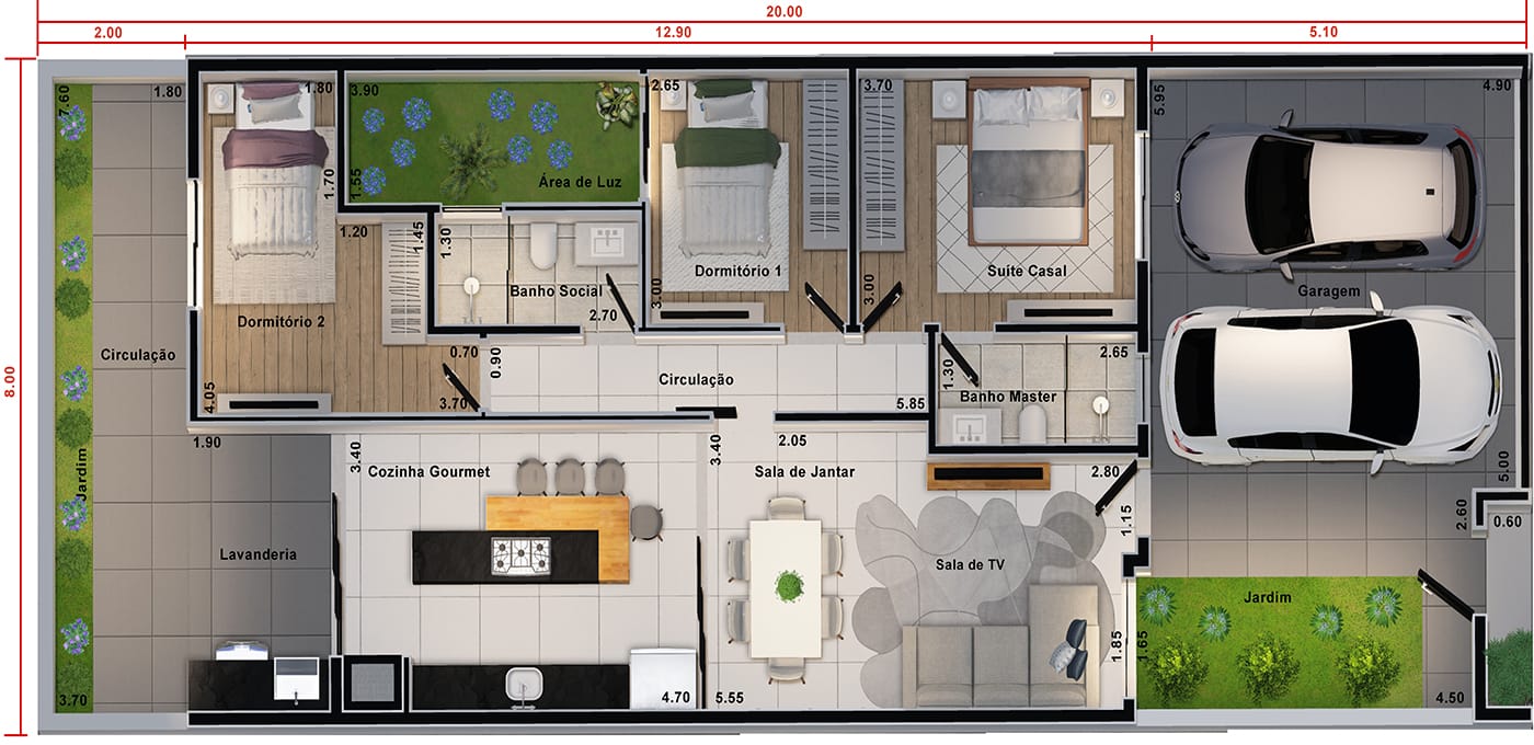 Ground floor house with 3 bedrooms8x20