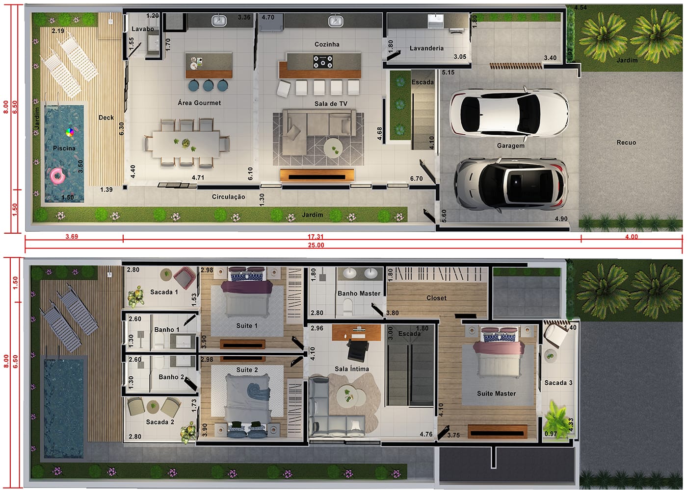 Two-story house with an intimate room8x25