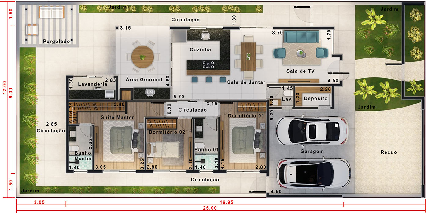 Ground floor house plan without pool12x25