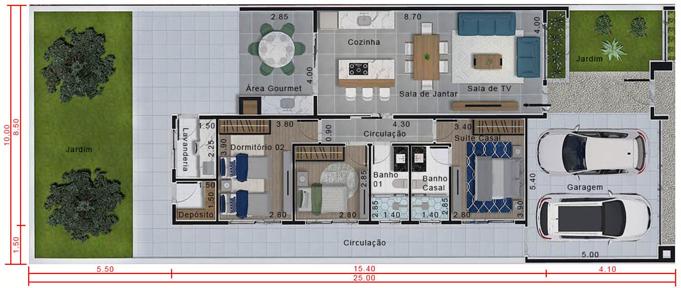 Modern house plan with gate10x25