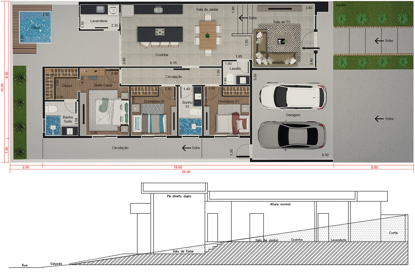 Sloping ground floor plan10x25