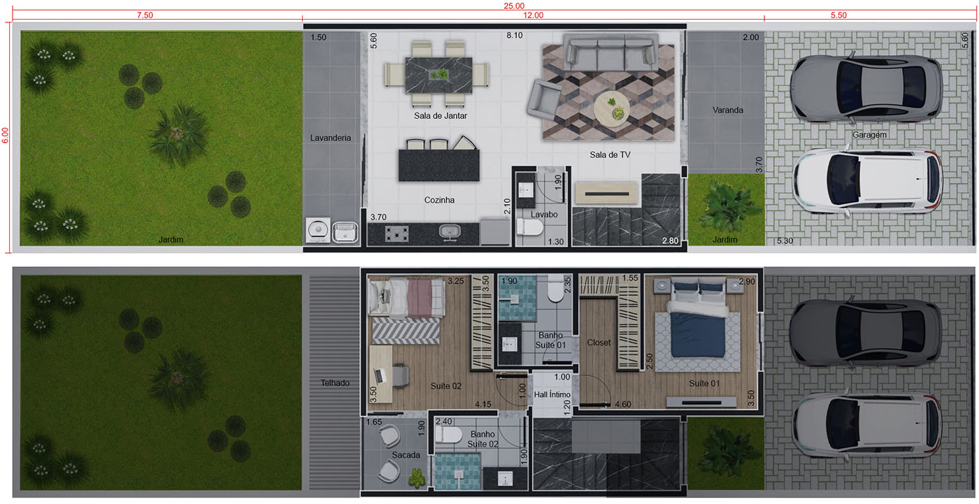 Floor plan with 2 bedrooms6x25
