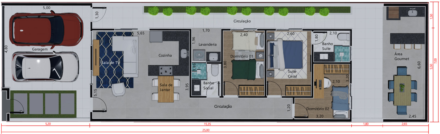 Small house plan with gourmet area7x25