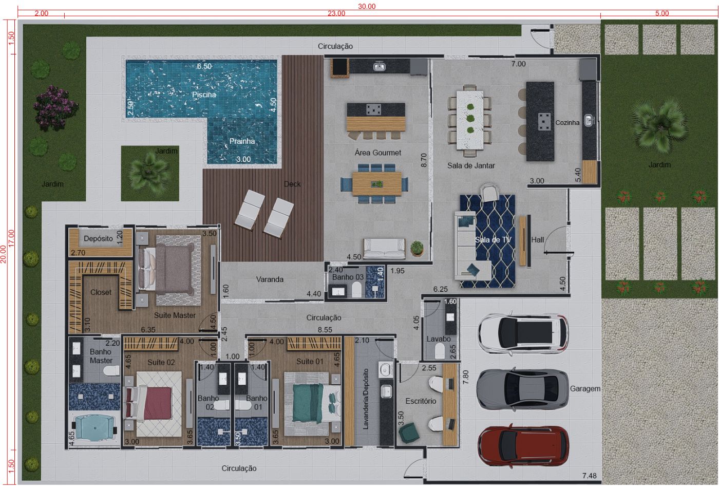 Rustic house plan with apparent roof20x30