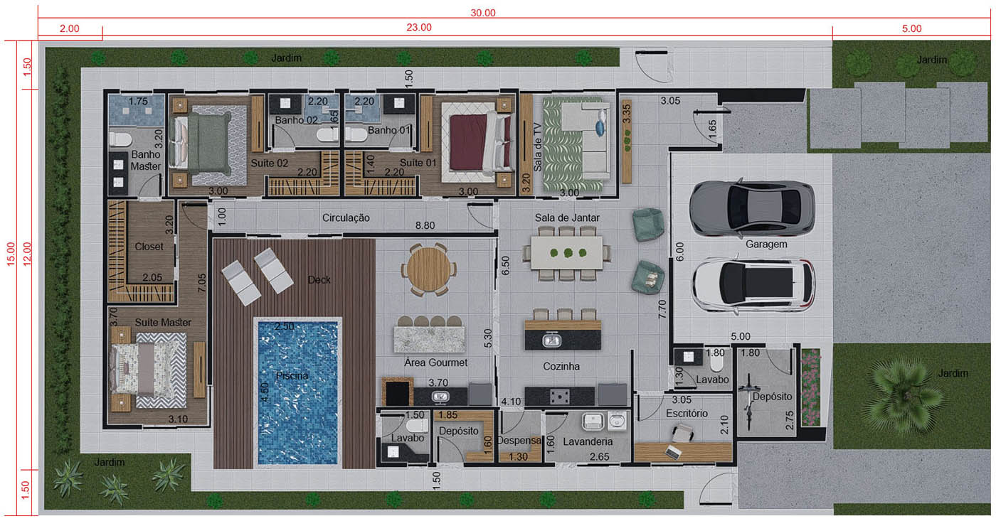 Earth house with 3 suites15x30