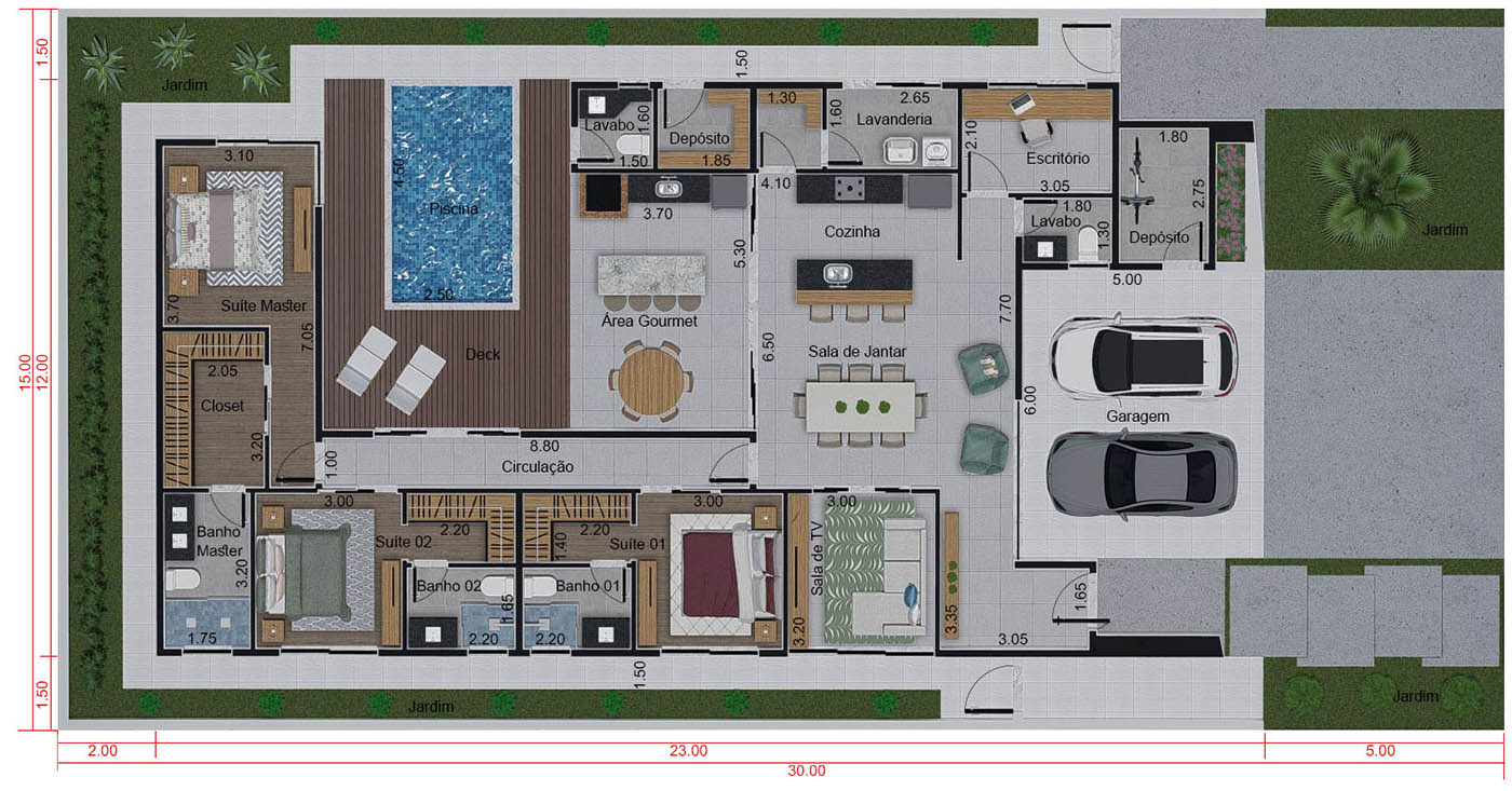 Earth house with 3 suites15x30