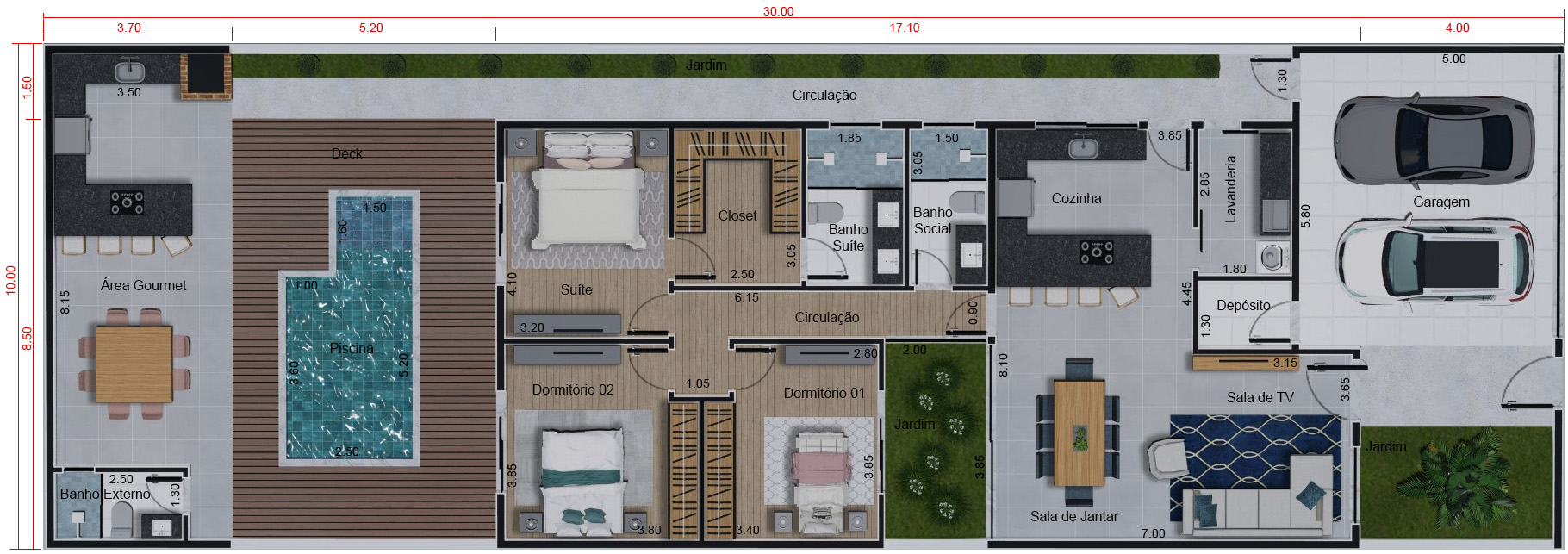 Single storey with outbuilding and swimming pool10x30