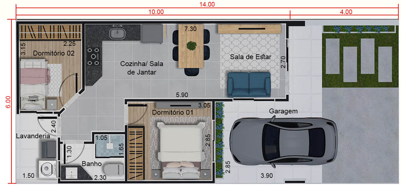 60m² single storey house6x14