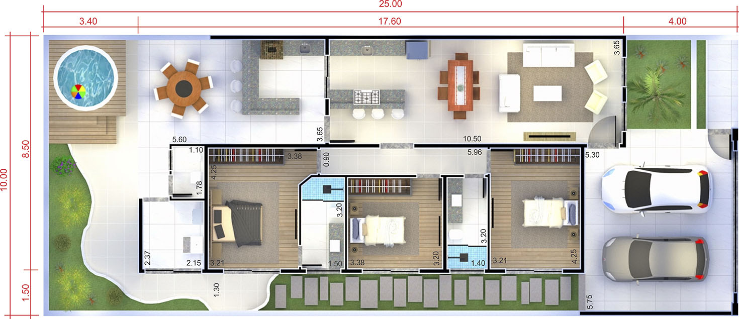 House plan with wooden gate10x25