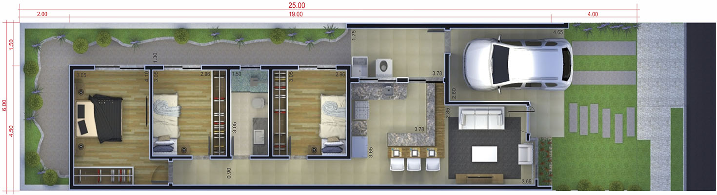 Simple house plan with garage6x25