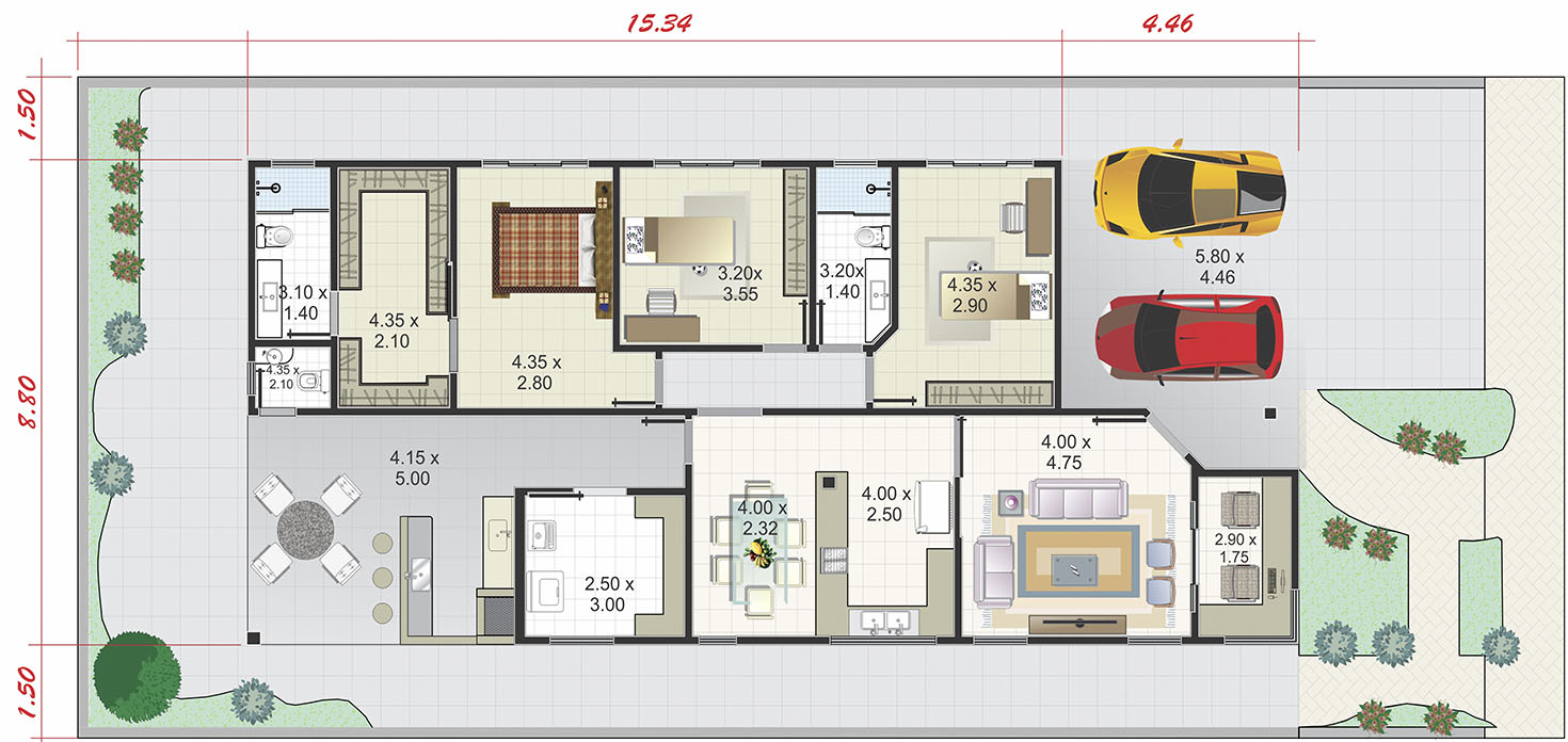 Ground floor house plan with office12x28