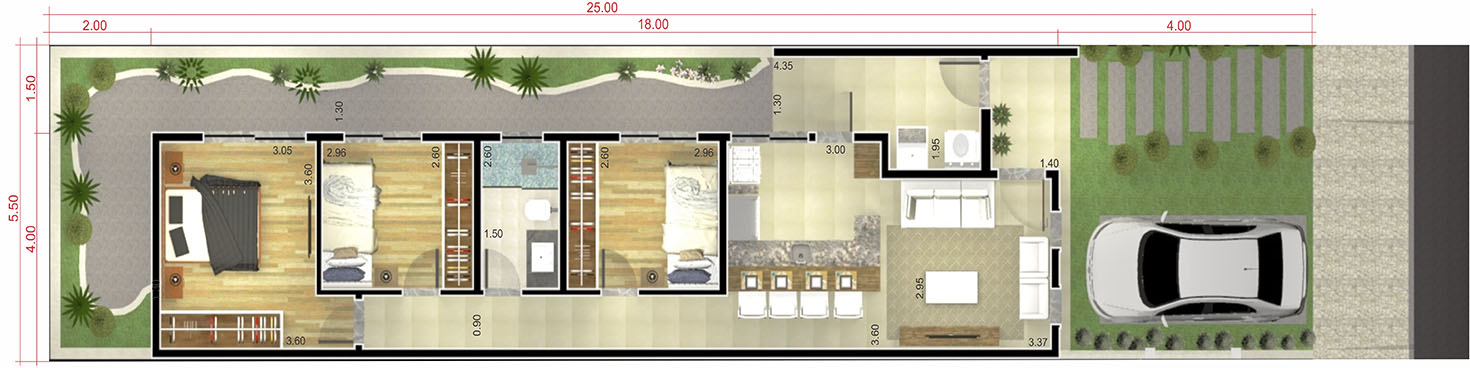 Simple and modern house plan5,50x25