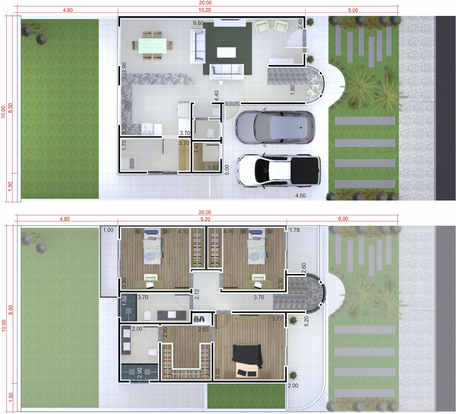 Small modern townhouse plan10x20