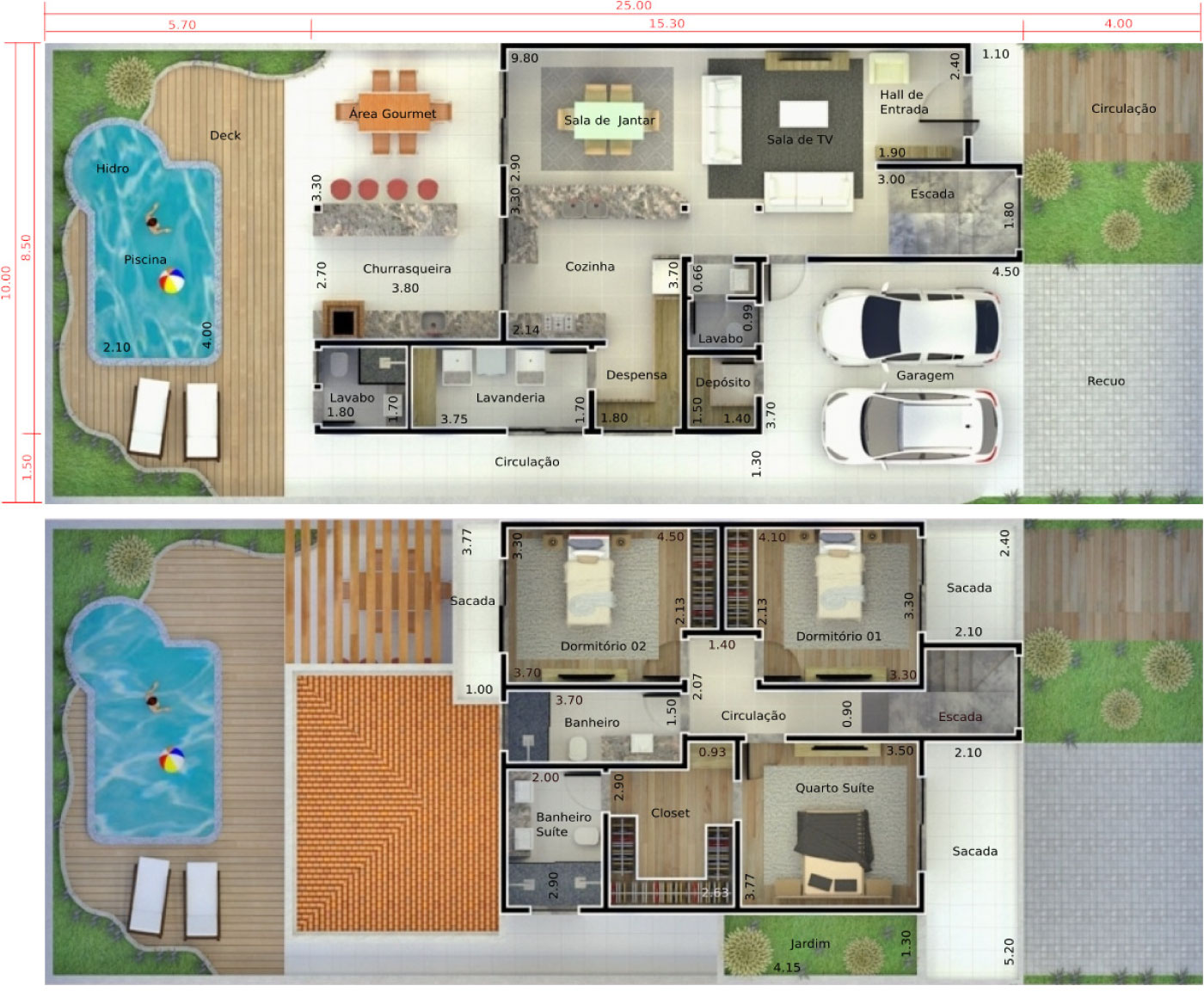 Floor plan with pool and deck - Plans of Houses, Models and Facades of