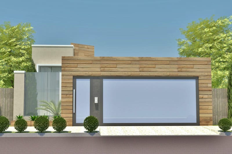 House plan with wooden facade