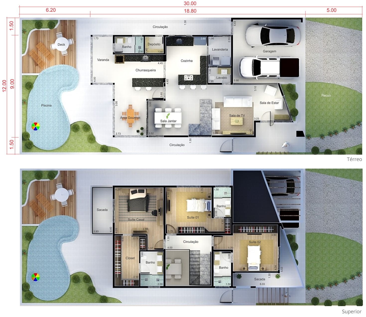 Two storey house with wood flooring12x30